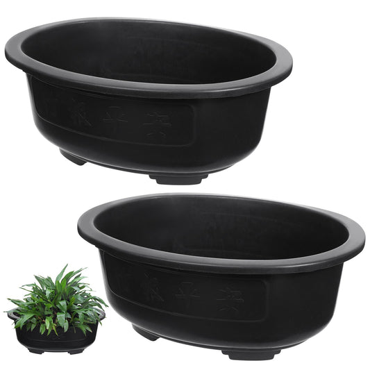 Luxshiny Large Oval Flower Pot Planter 14.96 Inch with Drainage Holes 2-Pack Plastic Bonsai Planters for Indoor Outdoor Gardening Balcony Office Home Use
