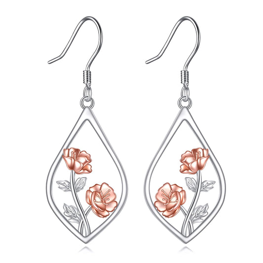 Poppy Earrings 925 Sterling Silver August Birth Flower Dangle Earrings Teardrop Jewelry Gifts For Women