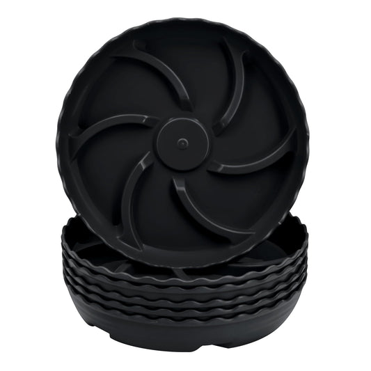 ittyfei 6 Pack 8 Inch Plant Trays for Pots, Raised Ridge Plant Saucers,6 10 12 14 Inch Durable Plastic Plant Pot Saucer,Black Round Plant Water Catcher Tray for Indoors and Outdoors(Black, 8‘’6pack)