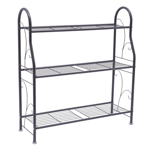 AngelcityCC 3 Tier Metal Plant Stand Scrollwork Design Indoor and Outdoor Flower Rack, Home Storage Organizer Shelf Black