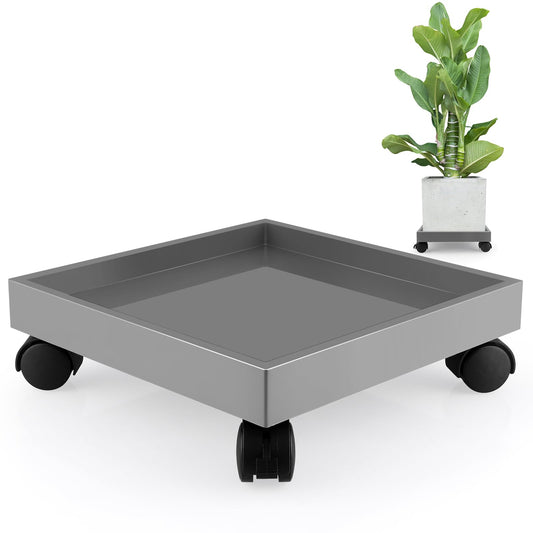 Sanbege Plant Caddy with Wheels, 11" Square Plant Pallet, Plant Pot Trolley (Grey)