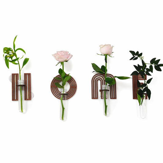 Home Letter Wall Propagation Planters Test Tubes Wall Decor for Hanging Plants Clear Water Plant Vase Brown Wood Water Propagation Station 4 Pack