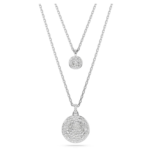 Swarovski Sublima Layered Pendant Necklace, Meteor Motif with Snow Pavé of Clear Round-Cut Crystals in a Rhodium-Finished Setting, Part of the Sublima Collection