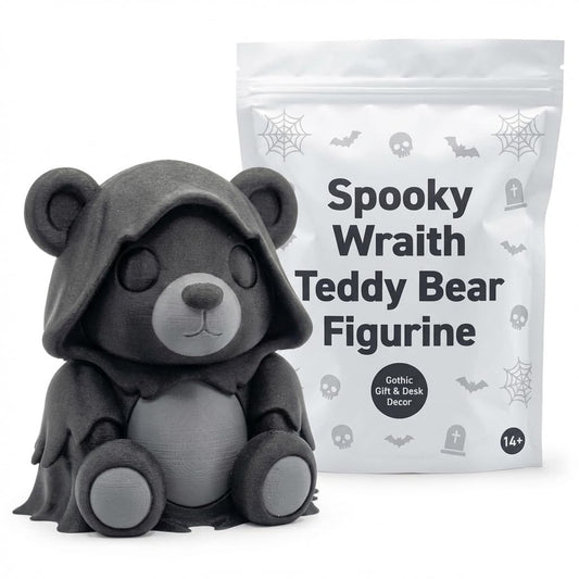 Spooky Wraith Teddy Bear Figurine - Gothic Themed Desk Decor for Unique Gifts and Home Accents - 3D Printed in Canada