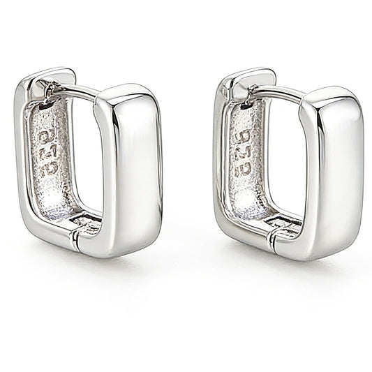 Italian Sterling Silver Earrings for Men Hoop Huggie Earring Polished, Jewelry for Alentine's Day, Father's Day, Thanksgiving Gifts, Birthday Presents (Square)