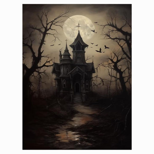Haunted House Wall Art,Halloween Vintage Print,Dark Academia,Spooky House Poster,Retro Halloween Home Decor 12x16inch Unframed