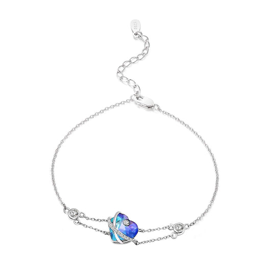 AOBOCO I Love You Jewelry - Sterling Silver Blue Purple Love Heart Bangle Bracelet Embellished with Crystals from Austria, Fine Anniversary Birthday Jewelry Gifts for Women (03 Blue Purple Bracelet)