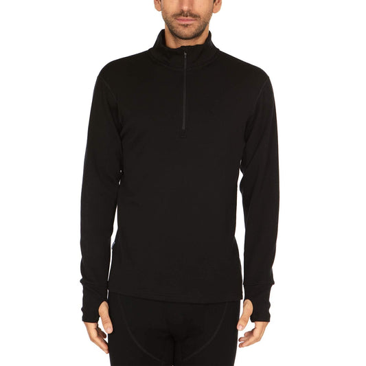 100% Merino Wool Quarter Zip - Mens Expedition Weight Mid Layer - Moisture Wicking - Anti Odor - Black - Large