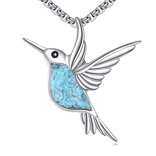 HKPATOP Hummingbird Necklace 925 Sterling Silver Turquoise Hummingbird Pendant Animal Jewelry Gift for Women