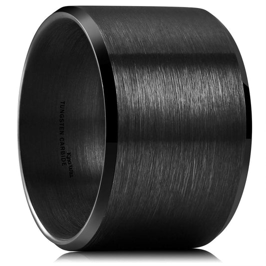 King Will Black-15mm Basic Wedding Ring For Men with Brushed Matte Surface Beveled Polished Edge Comfort Fit 11