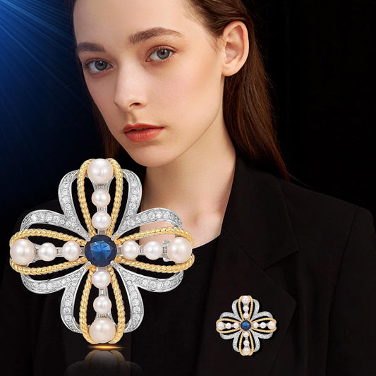 UNVAK Pearl Flower Brooch Pin - Gold Plated Rhinestones - Mother's Day & Birthday Gifts