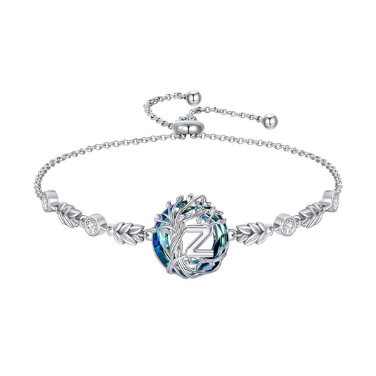TOUPOP Tree of Life Initial Bracelet Sterling Silver Initials Z Letter Link Bracelets Blue Circle Crystal Family Tree Birthday Mothers Day Jewelry Gifts for Women Mom Wife