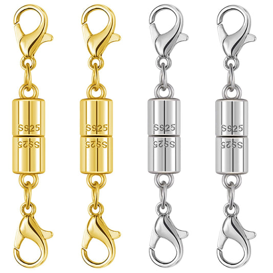 Magnetic Jewelry Clasps, 925 Sterling Silver, Strong Magnetic Closures for Necklaces and Bracelets (4pcs Golden Silvery)