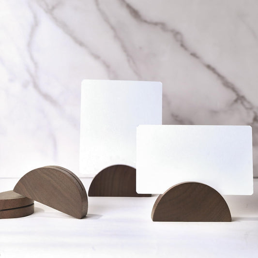 UNIQOOO 10 Set 2" Arch Walnut Wood Stand with Cards |1.2mm Slot, for Name Cards, Solid Wood Place Card Holder, Photo Display Stand | for Event Decor, Retail Shop, Cafe Restaurant Menu, Business Card, Name Tag
