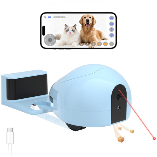 Pet Camera Robot with Treat Dispenser & Laser Toy, Motion Detection, HD Video, Night Vision, 2-Way Audio, Mobile Feeder for Cats & Dogs, App Control & Auto, AI Push with Subscription
