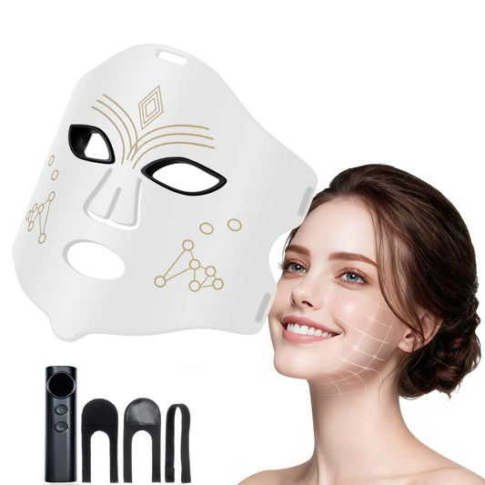 Red Light Therapy Mask for Face, LED Face Mask Light Therapy Device with 4 Modes, 850nm Infrared Red & Blue Light, Rechargeable Portable Home Skincare Tool with Timer for Women & Men