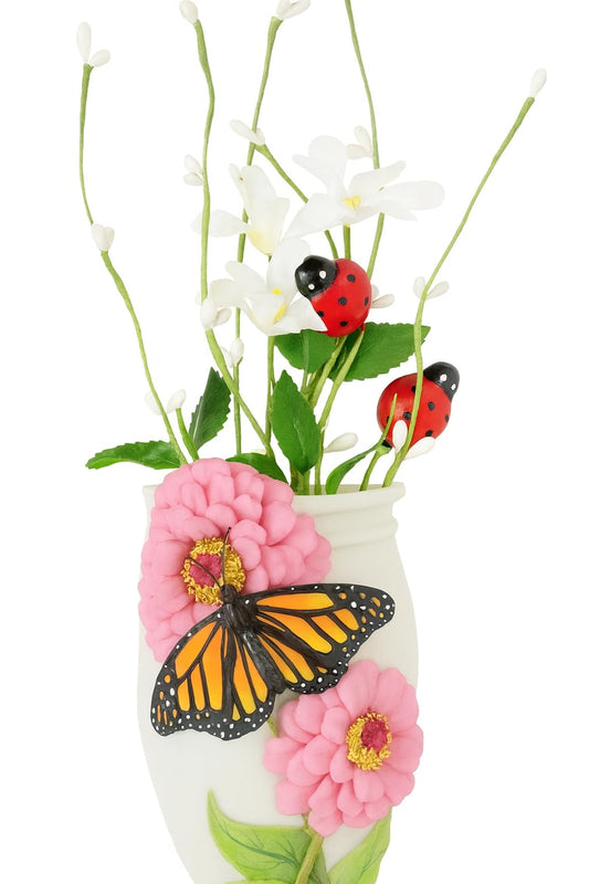 Monarch Butterfly Wall Planter – Hand-Painted Hanging Vase with Zinnia Flowers – Wall-Mounted Small Planter Pot for Indoor Plant & Succulents – Wall Pocket Gift for Home Décor by SassyXpressions