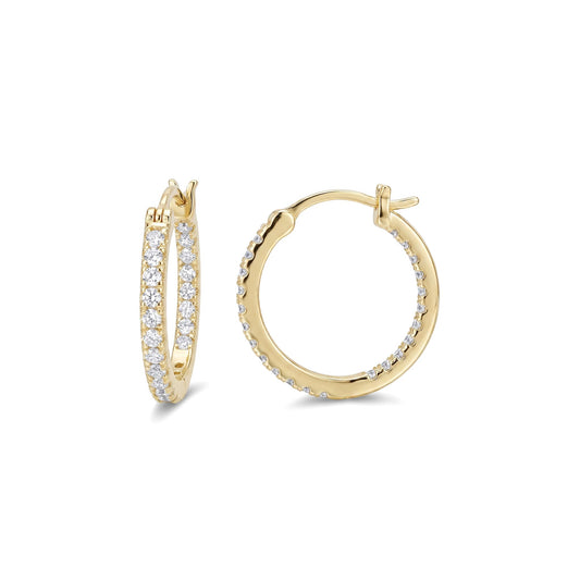 WORFRIL 14K Gold Hoop Earrings for Women Cubic Zirconia Pave Round Hoops Sparkling Lightweight Huggie Style Elegant Jewelry 20mm