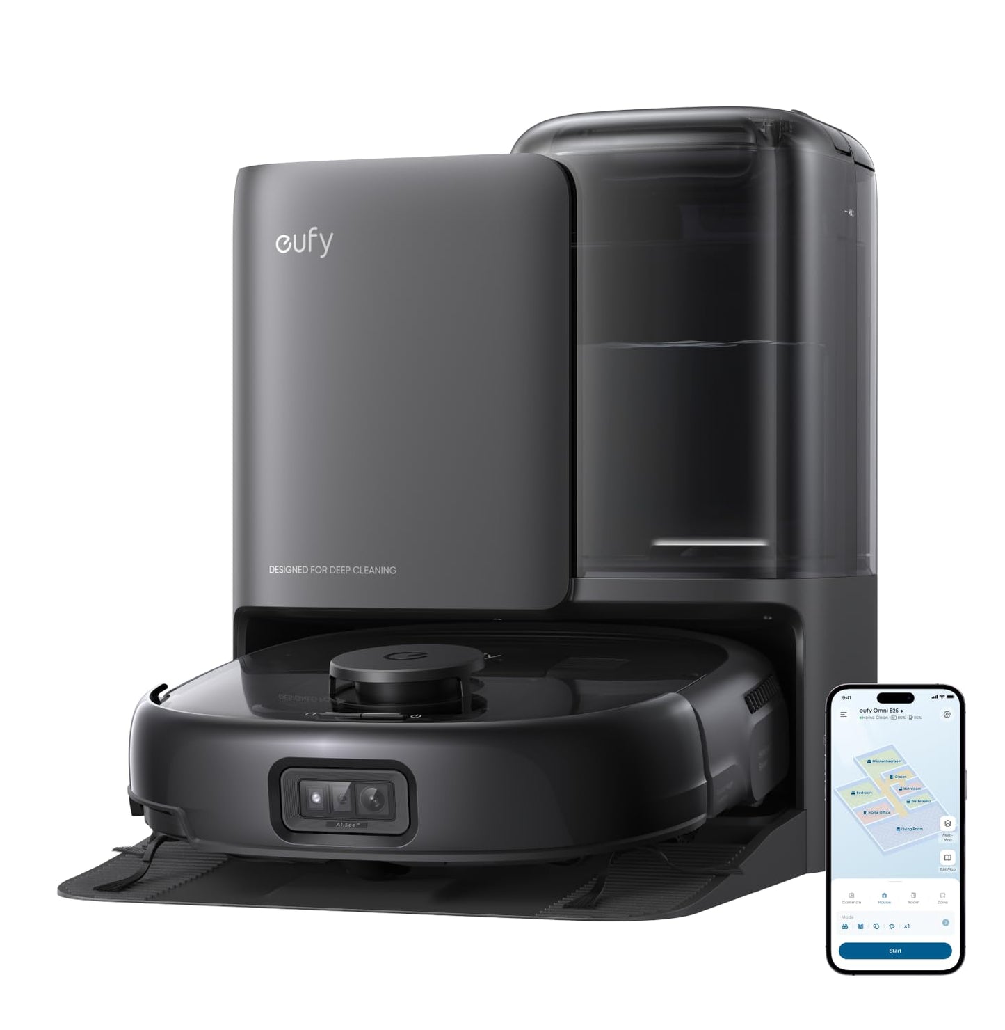 eufy Robot Vacuum E25, 20,000 Pa Turbo Suction,Roller Mop with HydroJet System, All-in-One Robot Vacuum and Mop Combo, Edge-to-Corner Cleaning, Zero-Tangle Design, AI Obstacle Avoidance (Upgraded)