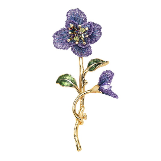 Forget me not Flower Brooch Handmade Gold Thread Embroidered and hand-Drip Enamel leaf, Gradient Botanical Floral Brooch pins for women, SHE'S FREE STYLE JUST FOR YOU [Bencao Gangmu Series]Vintage Plant Jewelry (S)