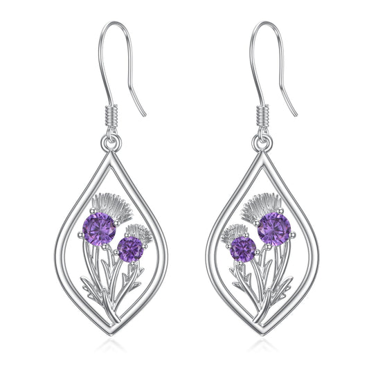 Scottish Thistle Jewelry Gifts Sterling Silver Scotland Thistle Dangle Dangling Drop Charm Earrings Scottish Earrings Gifts for Women