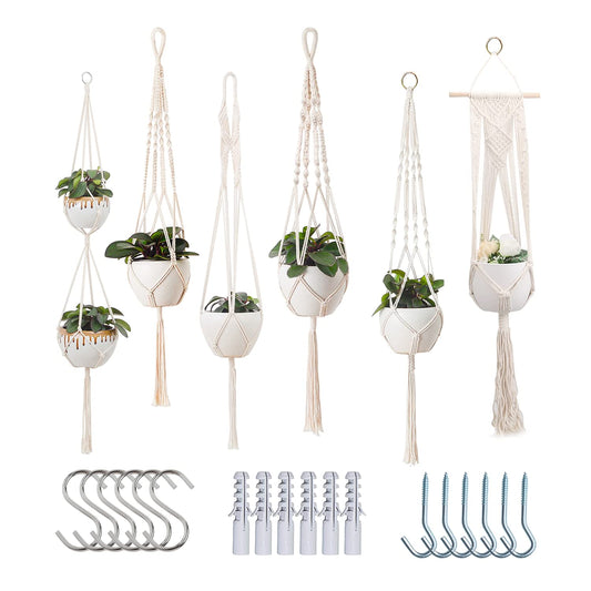 feedee Macrame Plant Hangers Indoor Macrame Hanging Planters for Indoor Plants, 6 Pack Hanging Plant Holders Indoor Hanging, Macromay Plant Hangers for Indoor Plant Hanger, Outdoor Flower Pots Holder