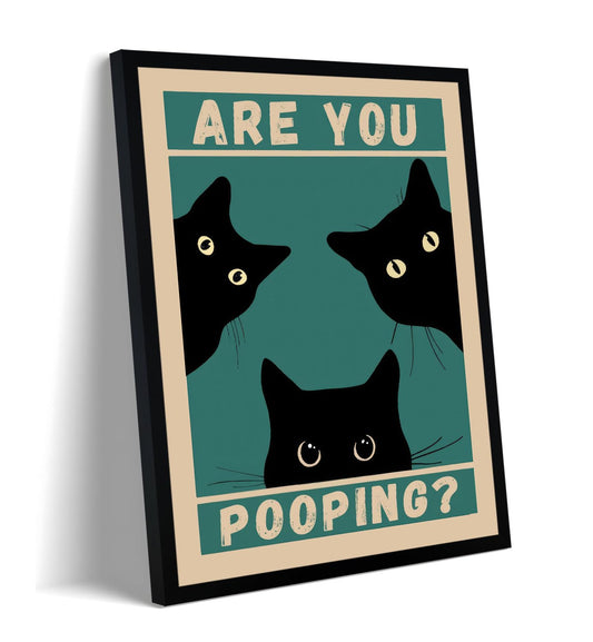 Ovczax Funny Bathroom Wall Art, Black Cat “Are You Pooping?” Framed Decor - Vintage Slogan Poster For Home Bathroom, Restroom, Bar, Cafe 8" L x 10" W With Black Wooden Frame