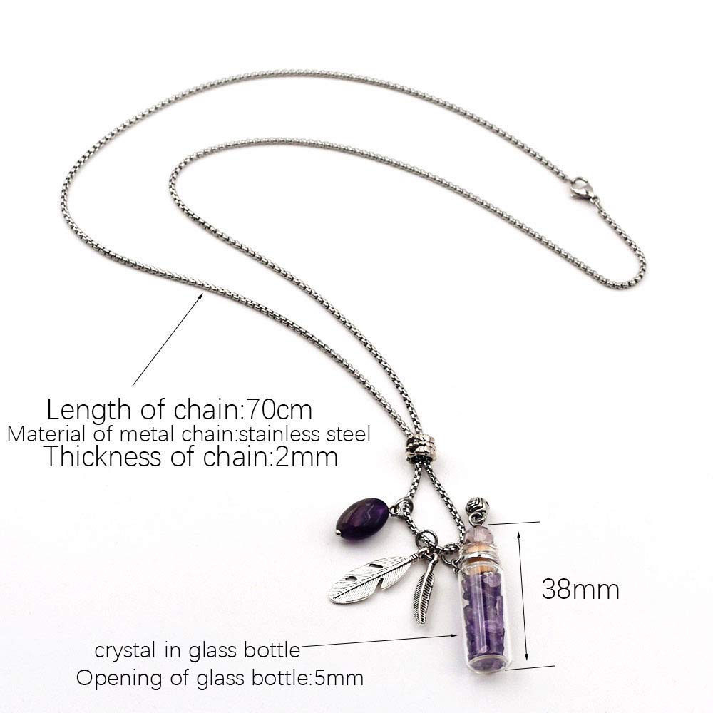 CoolDIY Aromatherapy Essential Oil Diffuser Necklace Locket Pendant Stainless Steel Perfume Necklace Crystal stone Glass vial Necklace (Pink)