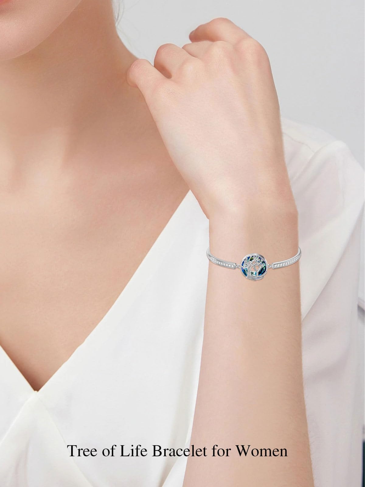 TOUPOP Tree of Life Bracelet Sterling Silver Initial Y Letter Bangle Bracelet Family Tree Blue Crystal Jewelry Mothers Day Birthday Gifts for Women Mom Wife