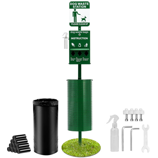 VEVOR Dog Waste Station with Hand Wash Bottle, 11.5 Gallons Pet Waste Bin with 50 Can Liners, Bag Dispenser & 600 Waste Bags, Outdoor Dog Waste Disposal System for Backyard