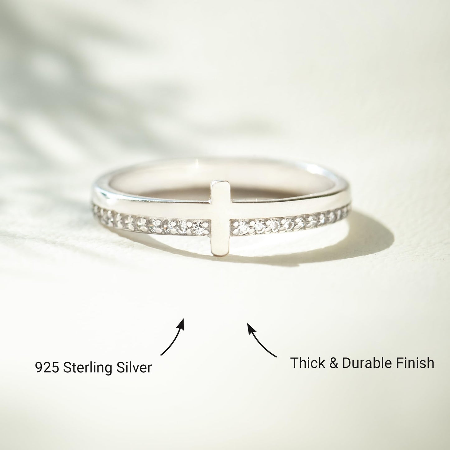STORYJEWELLERY Purity Ring, Cross Rings for Women, 925 Sterling Silver Rings, Christian Ring, Christian Jewelry for Women, Confirmation Gifts, Baptism Gifts, Size 5