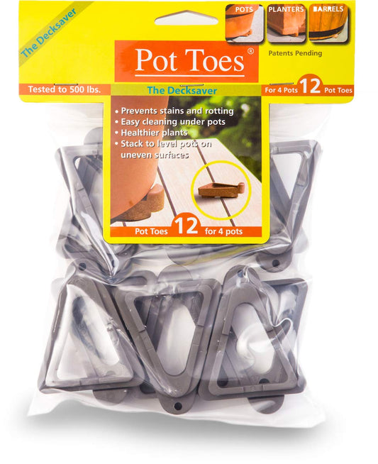 Bosmere Pot Toes, Plant Pot Risers for Indoor and Outdoor, Prevent Stains and Rotting on Wood, Cement, and Tile - Dark Gray (Pack of 12)
