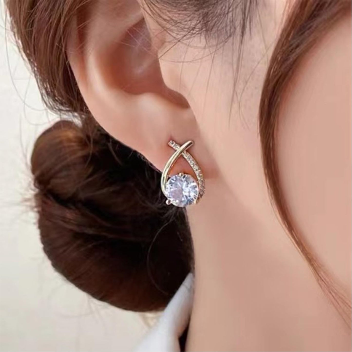 GLMOCM Lymphvity Germanium Earrings: Modern Hoops, Dangle, White Zircon Stones, Copper Metal, Push Back, Female, 1 Pair
