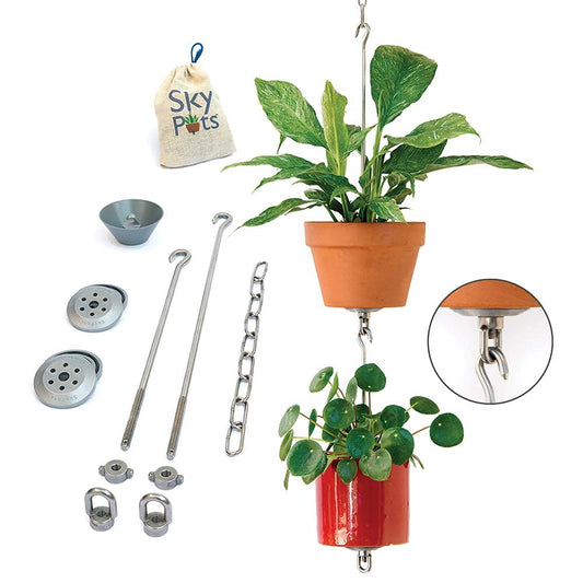 SkyPots Two Pack, All-New Pot Hanging Kits + Accessories, Indoor/Outdoor, Build Vertical Gardens, Hang Individual Planters