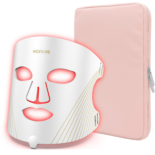 MICEYLIVE Red Light Therapy Mask for Face, 432 LED Face Mask with 3 Wavelengths (630nm Red, 415nm Blue, 850nm NIR), 180° Full Face Coverage, Wrinkles & Acne Care at Home, Rechargeable with Travel Bag