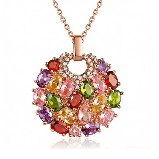 Kim Carrey Italian Elegant Rose Gold Necklace for Ladies | 18K Rose Gold Plated Necklace Pendant for Women | Gemstone necklace, Gift for Daughter, Wife, Mom, Her Jewelry (Floral Clutch)
