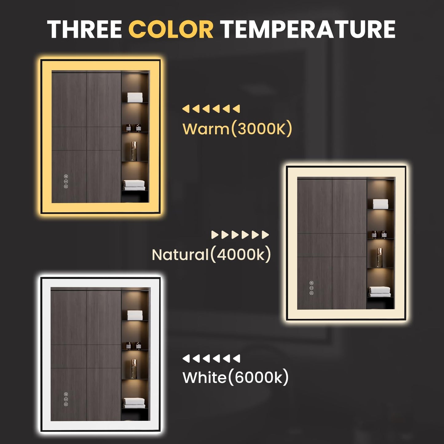LOAAO 28"X36" LED Bathroom Mirror Black Framed, Anti-Fog, Dimmable, Lighted Bathroom Vanity Mirror for Wall, Memory Function, Tempered Glass