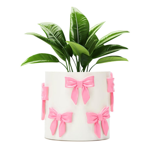 Stylor Pink Bow Planter - Coquette Bow Room Decor for Teen Girls, Decorative Cute Flower Pot with Drainage Hole, Resin Planters for Indoor Plants, Girly Gardening Pot for Home Aesthetic