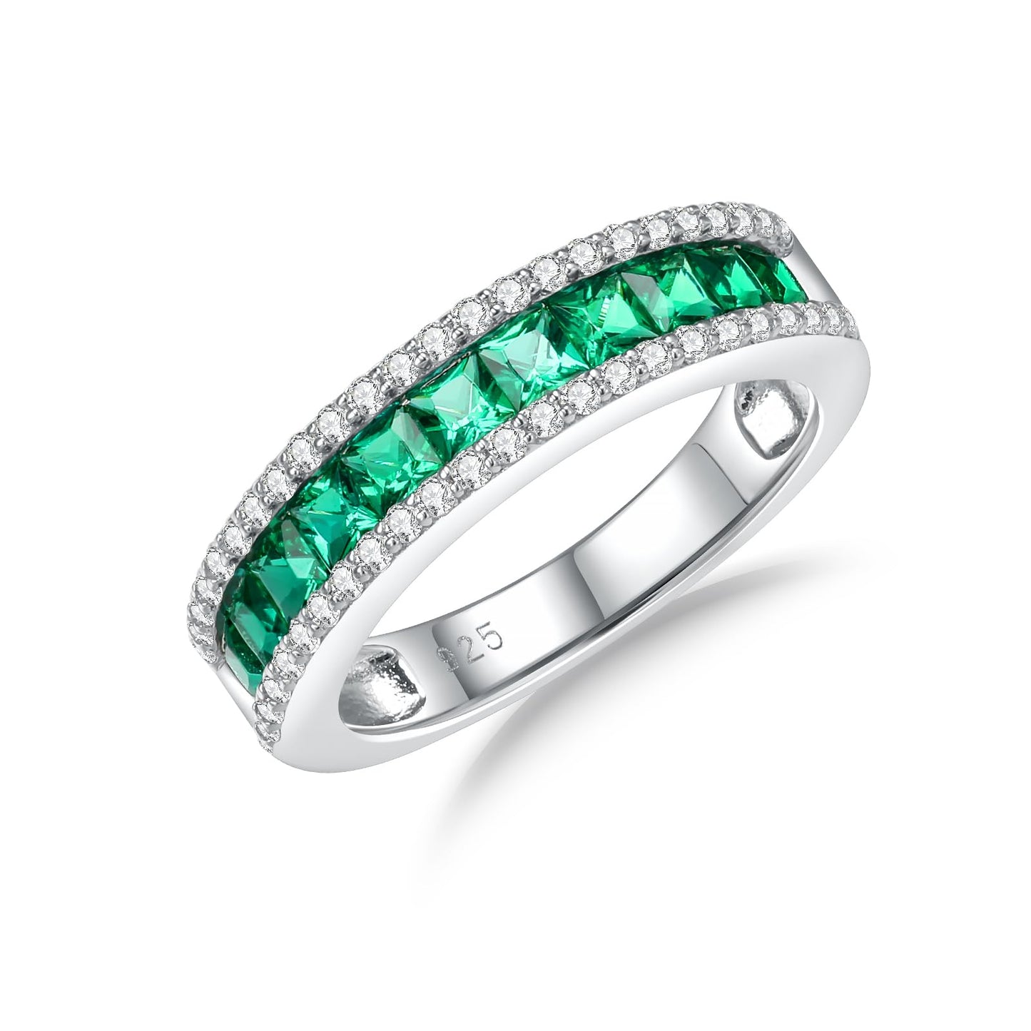 RANDES Emerald Promise Rings for Her 925 Sterling Silver Created Green Stone Engagement Wedding Band Ring Anniversary Jewelry Size 6.5