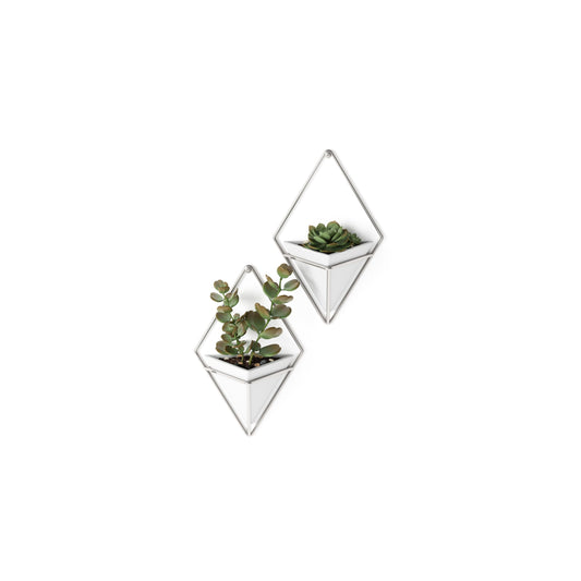 Umbra Trigg Hanging Planter Vase Wall Decor, Set of 2 Pots Containers for Succulents, Cactus, Faux Plants, and More, Small, White/Nickel