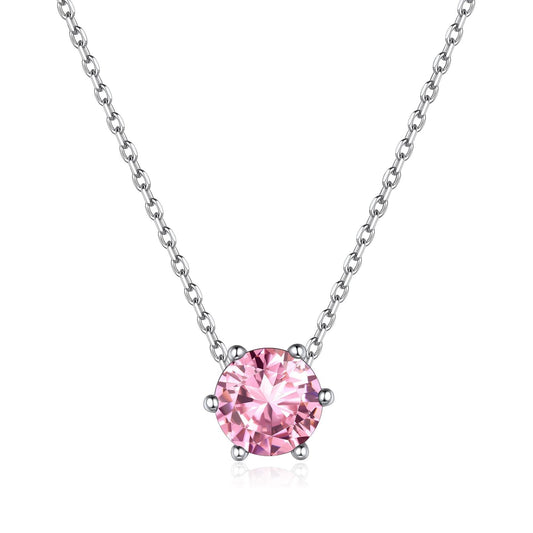ChicSilver October Birthstone Jewelry 925 Sterling Silver Small Crystal Pink Tourmaline Necklace Round CZ Dainty Choker Necklace for Women