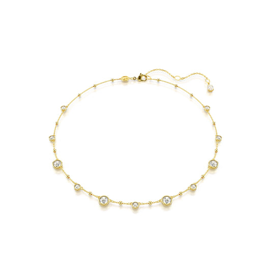 Swarovski Imber Necklace, Scattered Design with Clear Round-Cut Crystals and Shiny Metal Droplets in a Gold-Tone Finished Setting, Part of the Imber Collection