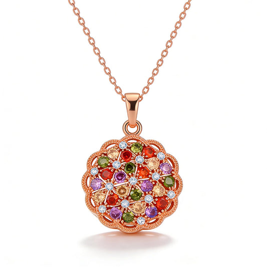 Kim Carrey Italian Elegant Rose Gold Necklace for Ladies | 18K Rose Gold Plated Necklace Pendant for Women | Gemstone necklace, Gift for Daughter, Wife, Mom, Her Jewelry (A bouquet of flowers)