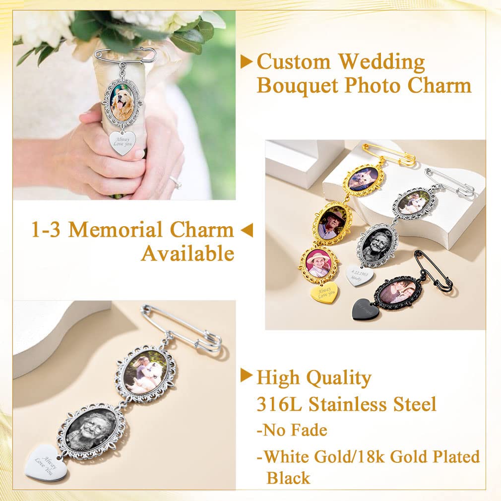 Custom4U Wedding Bouquet Charms with Picture Custom Memorial Photo Pins