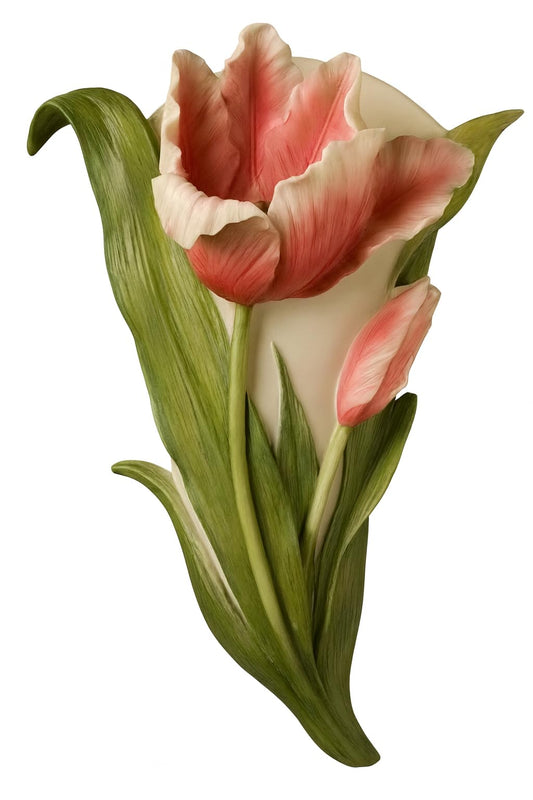 Pink Tulip Wall Vase Planter, Hand-Painted Bonded Marble, 7 x 3.5 Inch, Waterproof Pot, Indoor Floral Sculpture, Flat Wall Mounted Vase for Flowers Caddy for Glasses or Rosary from SassyXpressions
