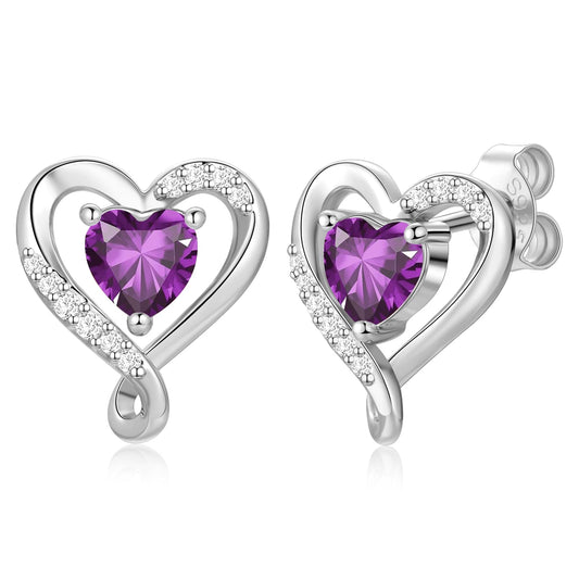 Zifeel Earrings for Women, 925 Sterling Silver Birthstone Heart Studs Earring for Girlfriend Wife, Anniversary Birthday Christmas Valentines Mother’s Day Gifts Jewelry for Women Wife Her Mom