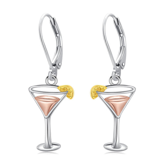 PELOVNY Martini Earrings S925 Sterling Silver Wine Dangle Drop Earrings Wine Jewelry Gifts for Women