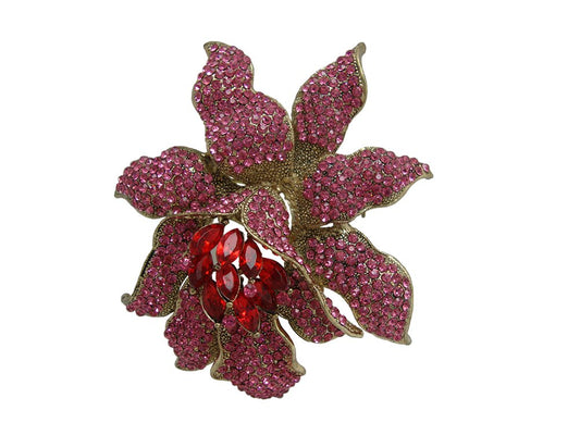 TTjewelry Classic Crystal Rhinestone Large Flowers Orchid Brooch Pins Woman Jewelry B10461600 (Red)