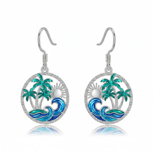 PROESS Palm Tree Earrings 925 Sterling Silver Ocean Wave Earrings Beach Jewelry Gift For Women Mother's Day
