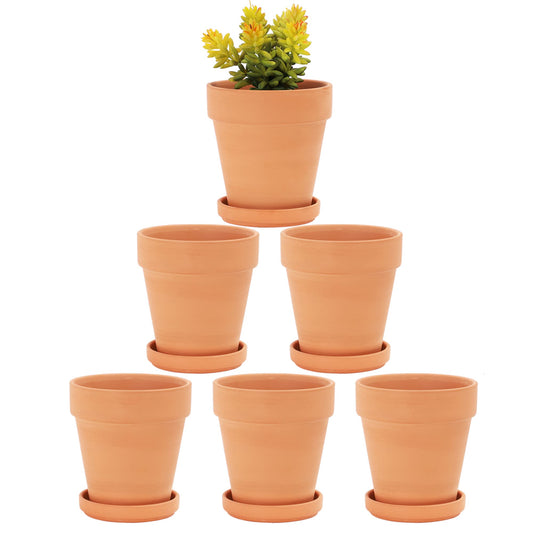 Terra Cotta Pots with Saucer- 6-Pack Small Terracotta Pot Clay Pots 4'' Clay Ceramic Pottery Planter Cactus Flower Pots Succulent Pot with Drainage Hole- Great for Plants,Crafts terra cotta planter